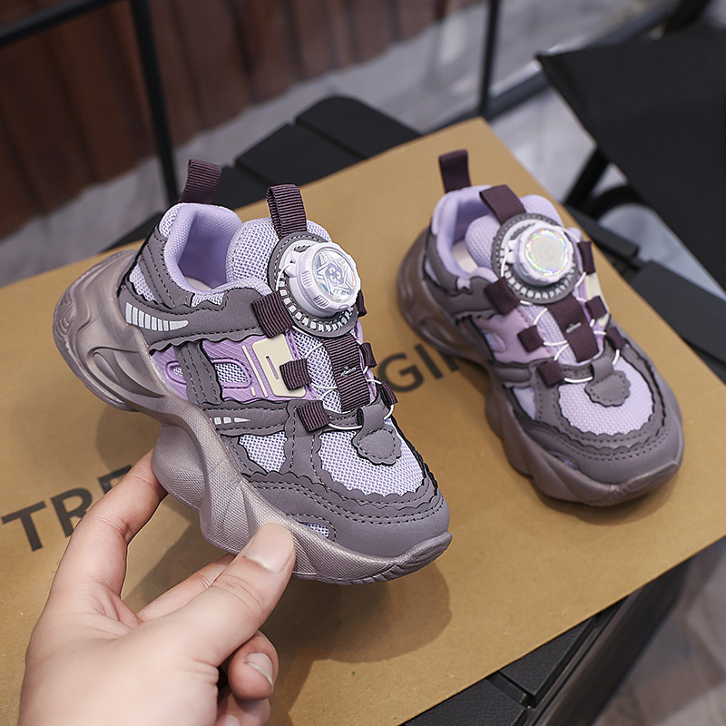 Dječje tenisice u stilu dad shoes s rotirajućom kopčom, mrežasti gornji dio, prozračne, blok boja, za proljeće i jesen