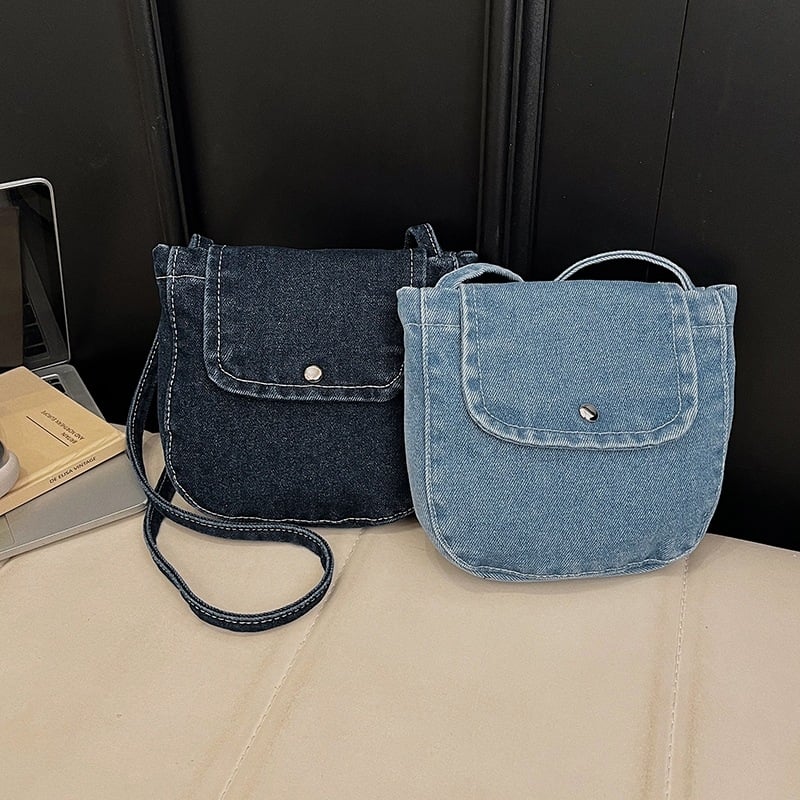 Džins Crossbody torbica s preklopom, korejskog stila, casual i svestrana, za telefon, umjetničkog i trendovskog izgleda.