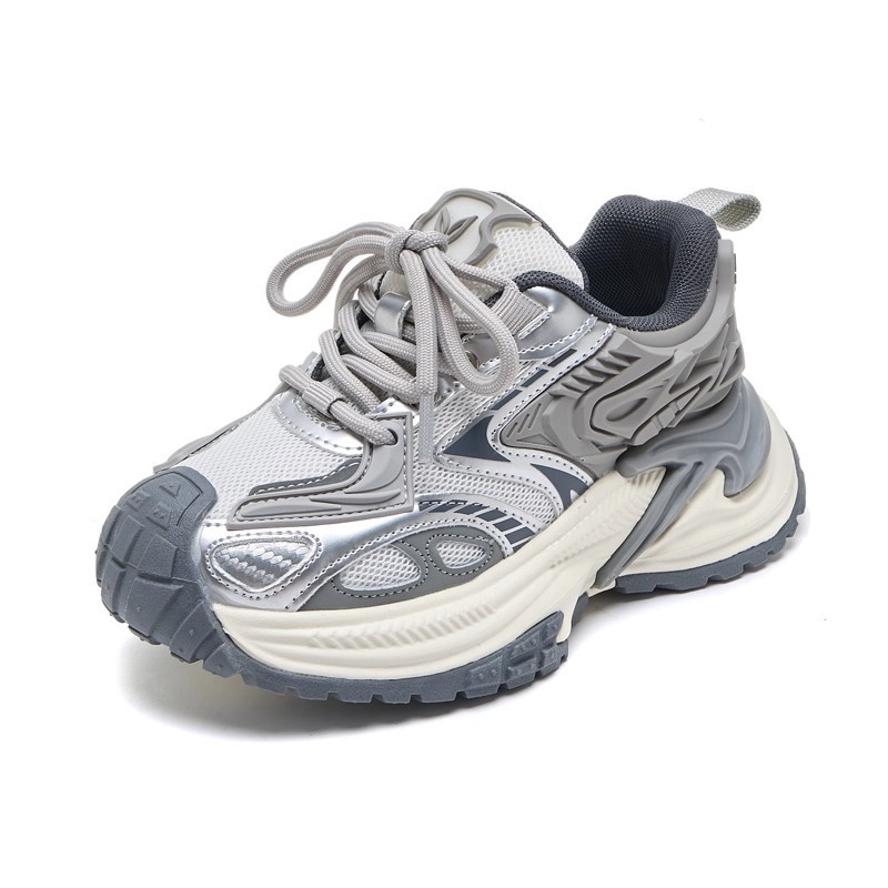 Παιδικά παπούτσια τύπου dad shoes με ασημένιο σχέδιο φιδιού, Velcro και καουτσούκ σόλα