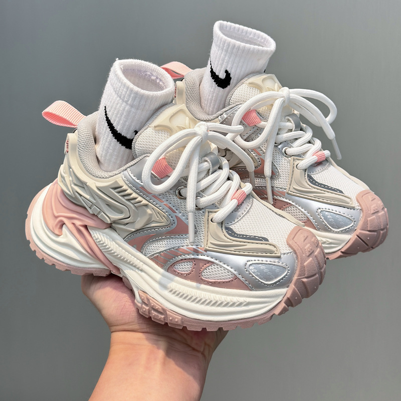Παιδικά παπούτσια τύπου dad shoes με ασημένιο σχέδιο φιδιού, Velcro και καουτσούκ σόλα