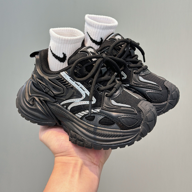 Παιδικά παπούτσια τύπου dad shoes με ασημένιο σχέδιο φιδιού, Velcro και καουτσούκ σόλα