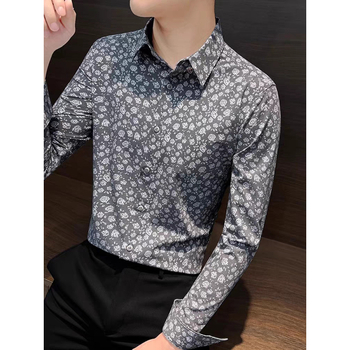 Muška košulja s dugim rukavima, cvjetni otisak, proljetno-jesenski stil, bez glačanja, slim fit, casual luksuzna košulja s cvjetnim uzorkom