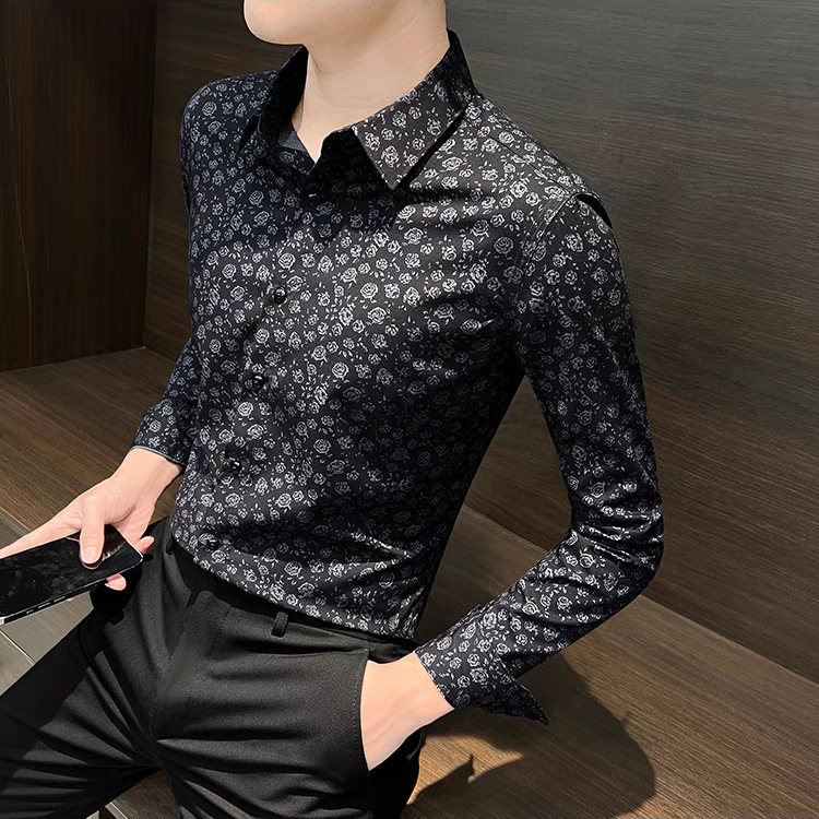 Muška košulja s dugim rukavima, cvjetni otisak, proljetno-jesenski stil, bez glačanja, slim fit, casual luksuzna košulja s cvjetnim uzorkom