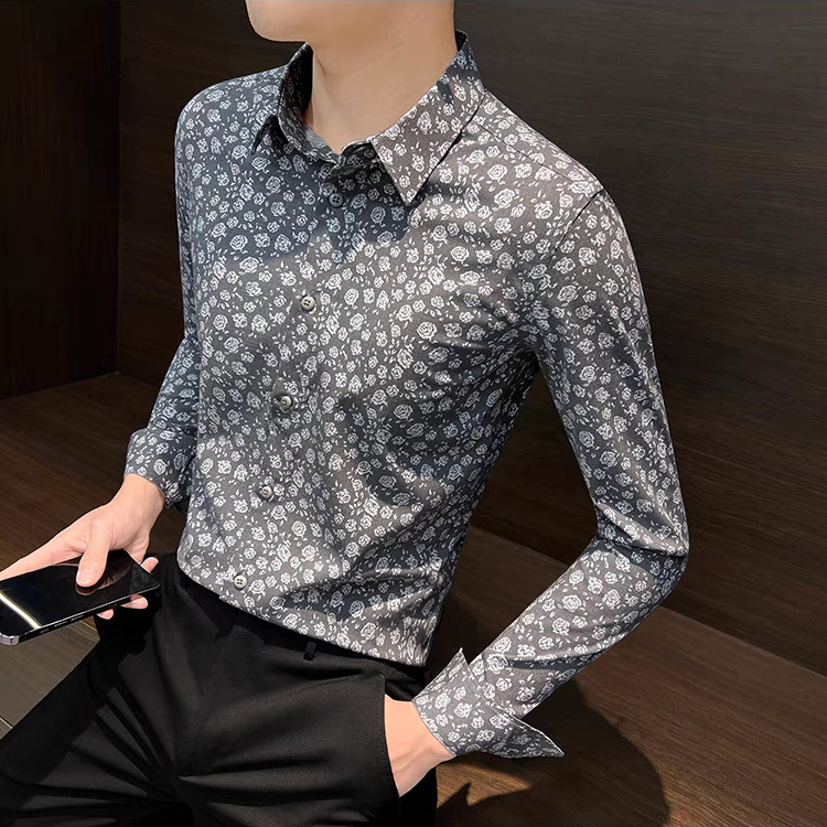 Muška košulja s dugim rukavima, cvjetni otisak, proljetno-jesenski stil, bez glačanja, slim fit, casual luksuzna košulja s cvjetnim uzorkom