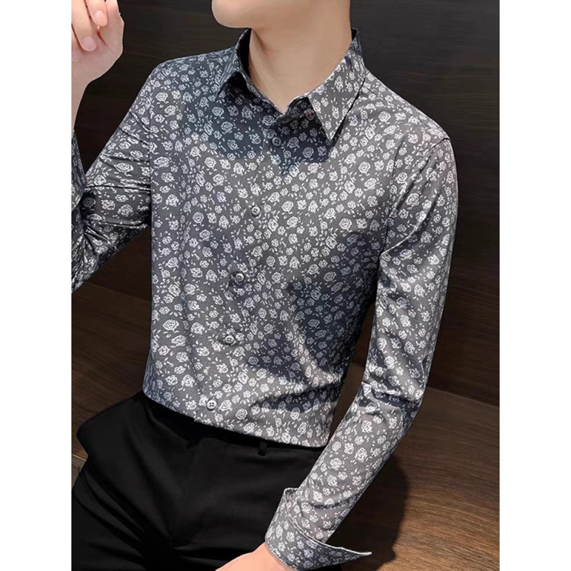 Muška košulja s dugim rukavima, cvjetni otisak, proljetno-jesenski stil, bez glačanja, slim fit, casual luksuzna košulja s cvjetnim uzorkom