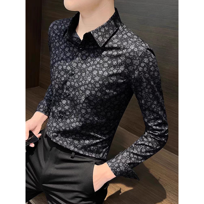 Muška košulja s dugim rukavima, cvjetni otisak, proljetno-jesenski stil, bez glačanja, slim fit, casual luksuzna košulja s cvjetnim uzorkom