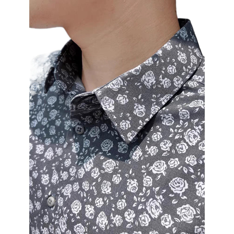 Muška košulja s dugim rukavima, cvjetni otisak, proljetno-jesenski stil, bez glačanja, slim fit, casual luksuzna košulja s cvjetnim uzorkom