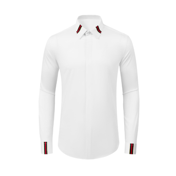 Muška slim-fit košulja s crvenim panelima, od recikliranih vlakana, prozračna, UV-otporna, dugi rukavi, oštar ovratnik.
