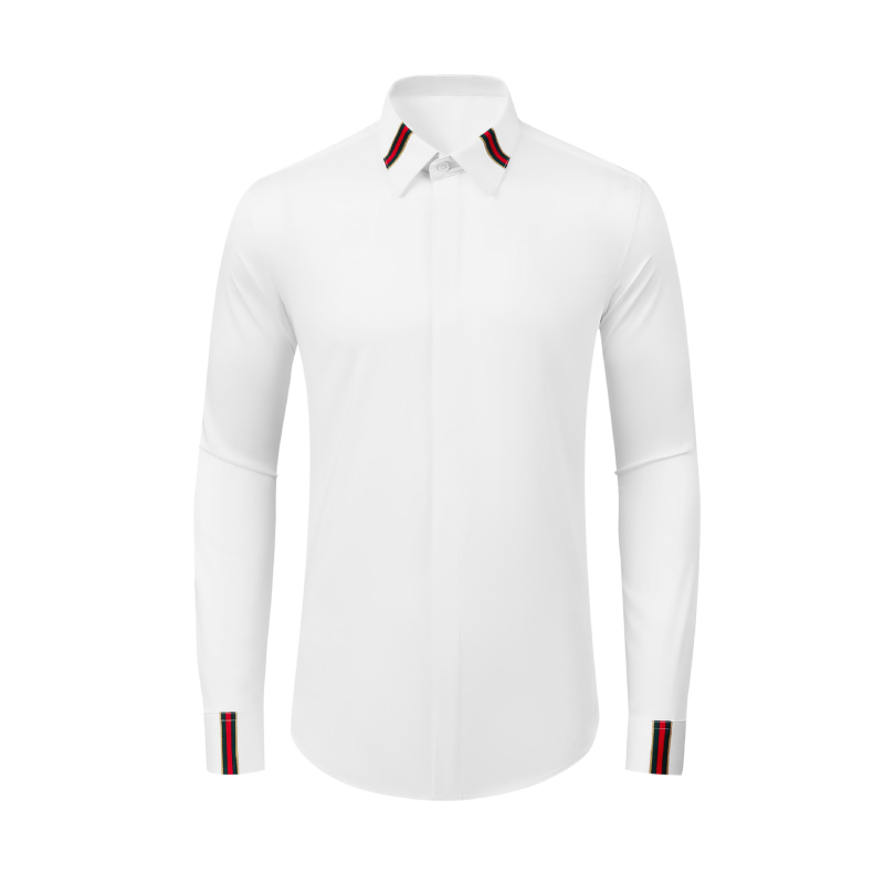 Muška slim-fit košulja s crvenim panelima, od recikliranih vlakana, prozračna, UV-otporna, dugi rukavi, oštar ovratnik.