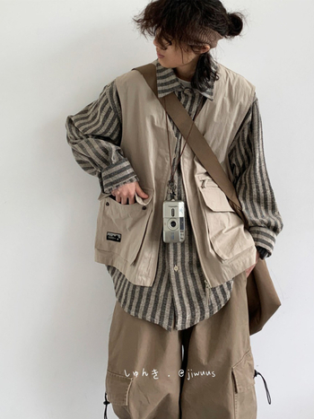 Cityboy Japán-stílusú retro patchwork ingdzseki, csíkos, lazán szabott