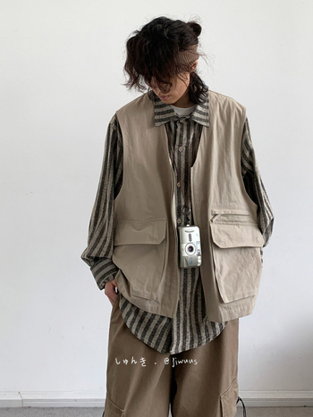 Cityboy Japán-stílusú retro patchwork ingdzseki, csíkos, lazán szabott