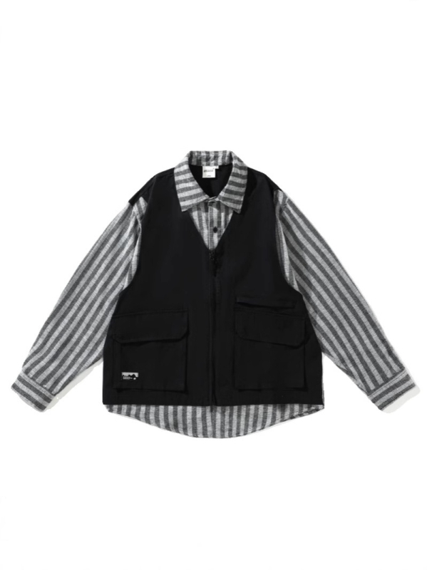 Cityboy Japán-stílusú retro patchwork ingdzseki, csíkos, lazán szabott