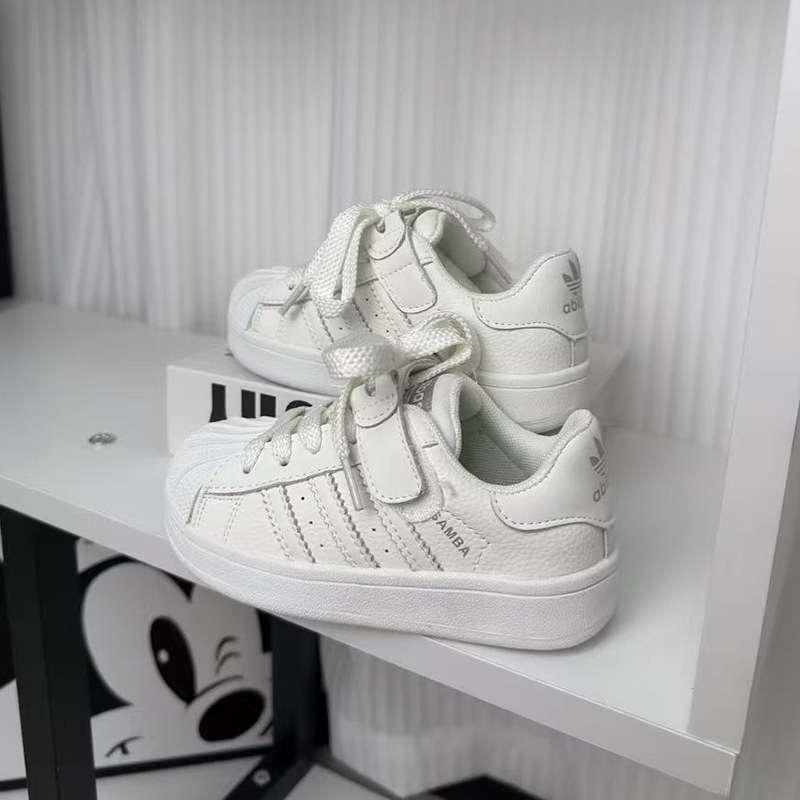 Dječje tenisice od prave kože s retro shell-toe, bijele, unisex stil, korejski stil, modno i svestrano – proljeće 2026