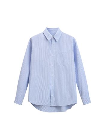 Aesthetics of Cotton μπλε ριγέ μακρυμάνικο πουκάμισο, χαλαρή γραμμή, καθημερινό τοπ για στρώσεις