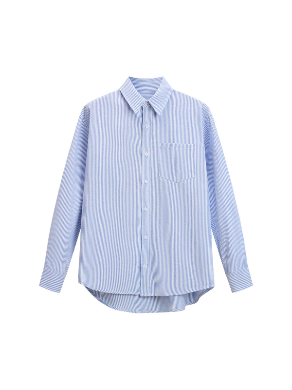 Aesthetics of Cotton μπλε ριγέ μακρυμάνικο πουκάμισο, χαλαρή γραμμή, καθημερινό τοπ για στρώσεις