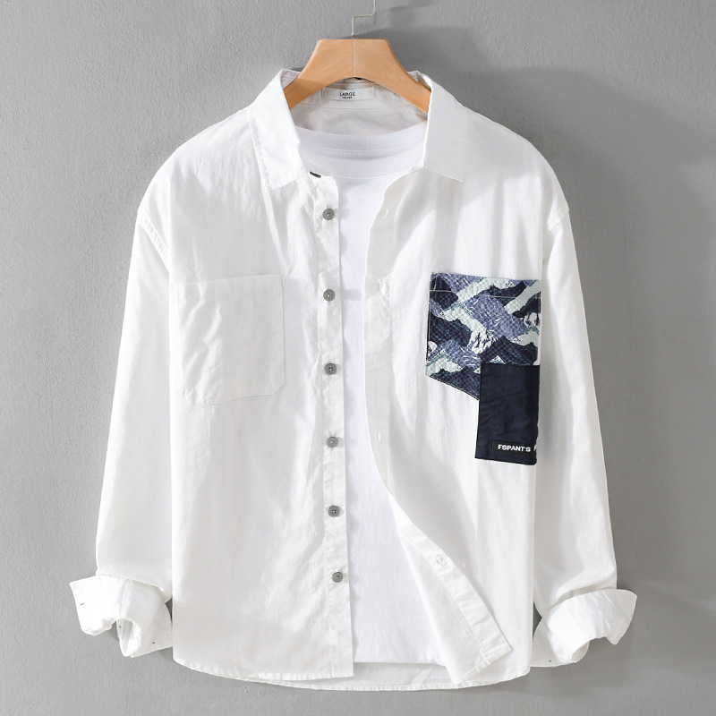 Ανδρικό πουκάμισο με μακριά μανίκια σε patchwork, casual, άνετο, color-block, άνοιξη-φθινοπωρο 9128