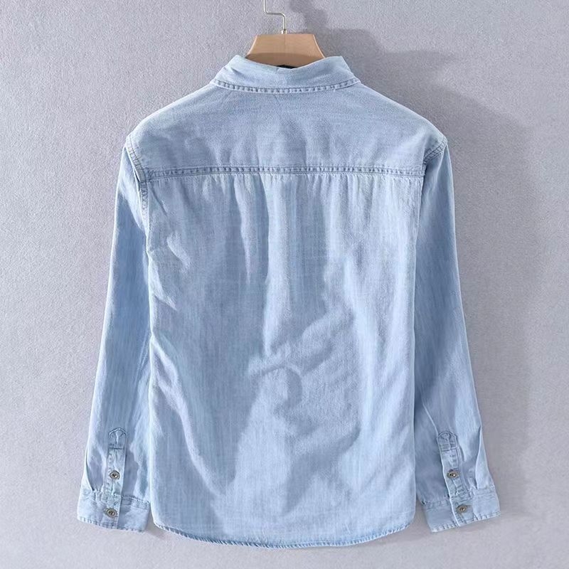 Plava lagana denim košulja s dugim rukavima za muškarce, jesenski stil, hongkonški dizajn, svakodnevna košulja