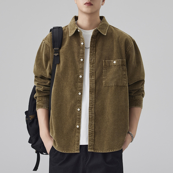 Muška corduroy košulja-jaknica s dugim rukavima, japanski retro casual stil, američki stil, širok kroj.