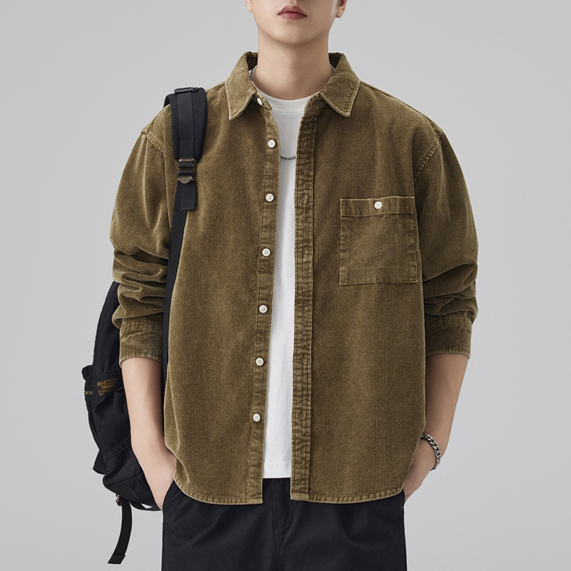 Muška corduroy košulja-jaknica s dugim rukavima, japanski retro casual stil, američki stil, širok kroj.