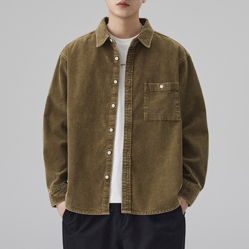 Muška corduroy košulja-jaknica s dugim rukavima, japanski retro casual stil, američki stil, širok kroj.