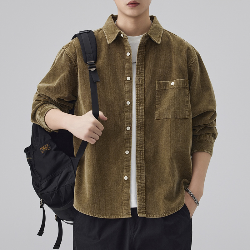 Muška corduroy košulja-jaknica s dugim rukavima, japanski retro casual stil, američki stil, širok kroj.
