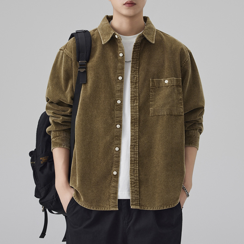 Muška corduroy košulja-jaknica s dugim rukavima, japanski retro casual stil, američki stil, širok kroj.