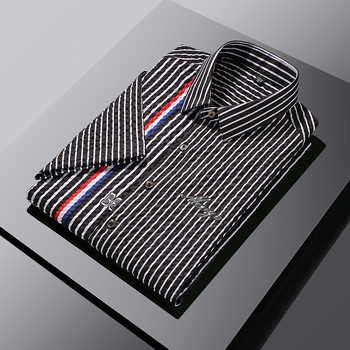Ljetna nepeglajuća košulja s prugama i elastanom, otporna na nabore, premium poslovno casual stil, kratki rukav za muškarce