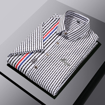 Ljetna nepeglajuća košulja s prugama i elastanom, otporna na nabore, premium poslovno casual stil, kratki rukav za muškarce