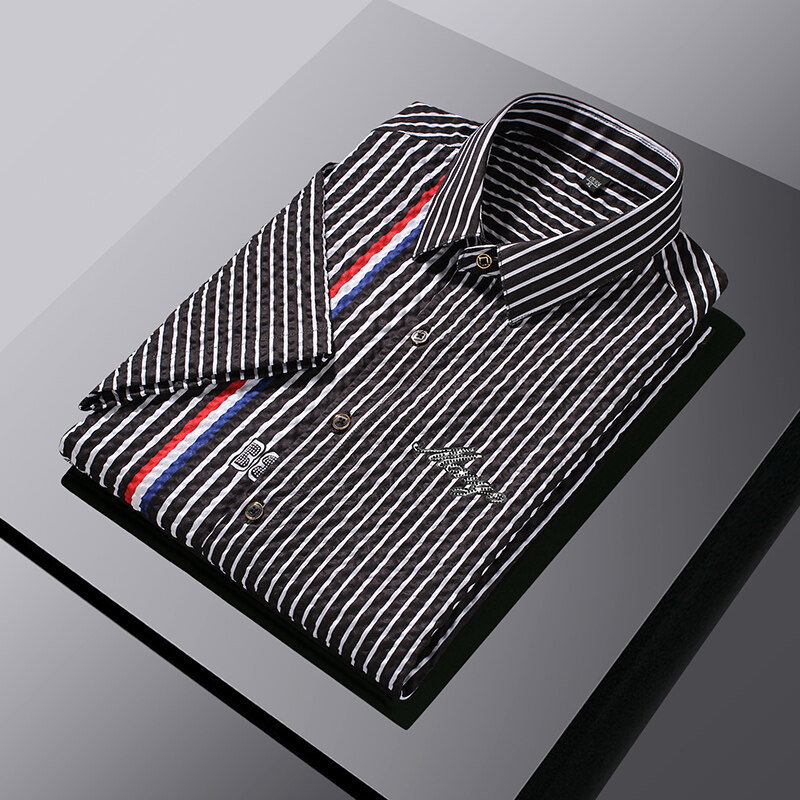 Ljetna nepeglajuća košulja s prugama i elastanom, otporna na nabore, premium poslovno casual stil, kratki rukav za muškarce