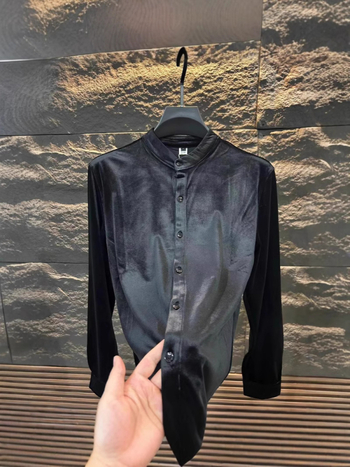 Nova muška košulja od zlatnog baršuna, slim-fit, poslovno-ugodni stil, dugi rukav, jednobojna, lagani luksuz