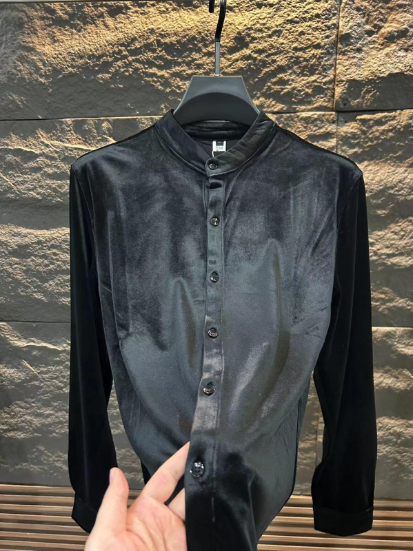 Nova muška košulja od zlatnog baršuna, slim-fit, poslovno-ugodni stil, dugi rukav, jednobojna, lagani luksuz