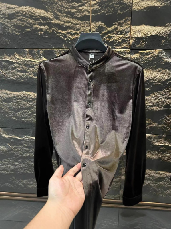 Nova muška košulja od zlatnog baršuna, slim-fit, poslovno-ugodni stil, dugi rukav, jednobojna, lagani luksuz