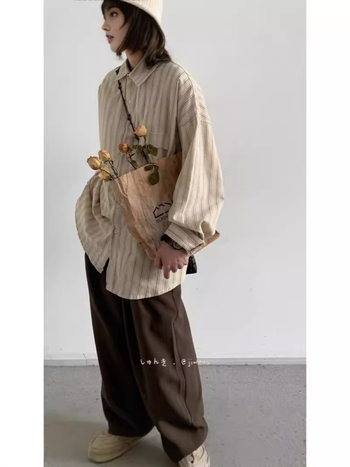 cityboy Proljeće–Jesensko japanskog stila vintage Corduroy košulja s finim prugama, unisex, široki kroj, casual