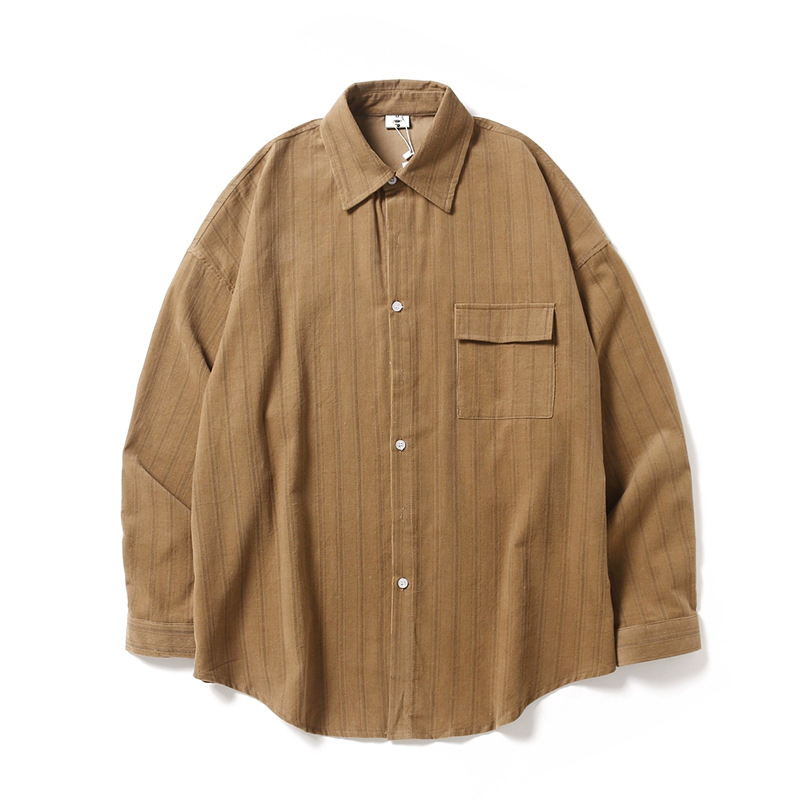 cityboy Proljeće–Jesensko japanskog stila vintage Corduroy košulja s finim prugama, unisex, široki kroj, casual