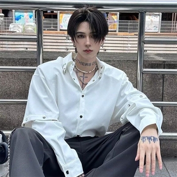 Crna muška košulja s dugim rukavima, odvojivi rukavi, streetwear stil