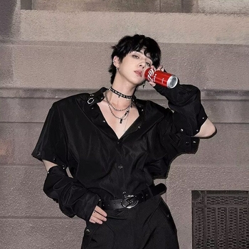 Crna muška košulja s dugim rukavima, odvojivi rukavi, streetwear stil