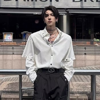 Crna muška košulja s dugim rukavima, odvojivi rukavi, streetwear stil