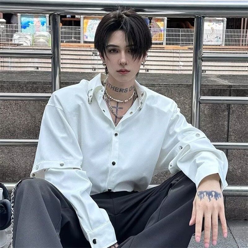 Crna muška košulja s dugim rukavima, odvojivi rukavi, streetwear stil