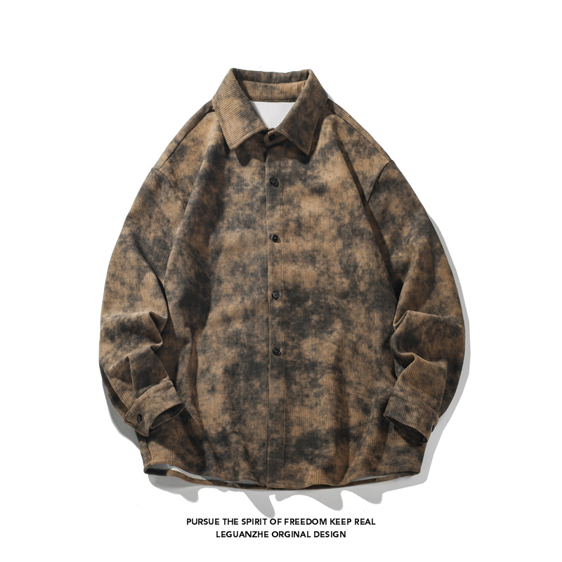 2026 Άνοιξη: Tie-Dye Corduroy πουκάμισο για άνδρες, μακρυμάνικο, στυλάτο τοπ τύπου ζακέτας με ιαπωνικό ρετρό αίσθημα
