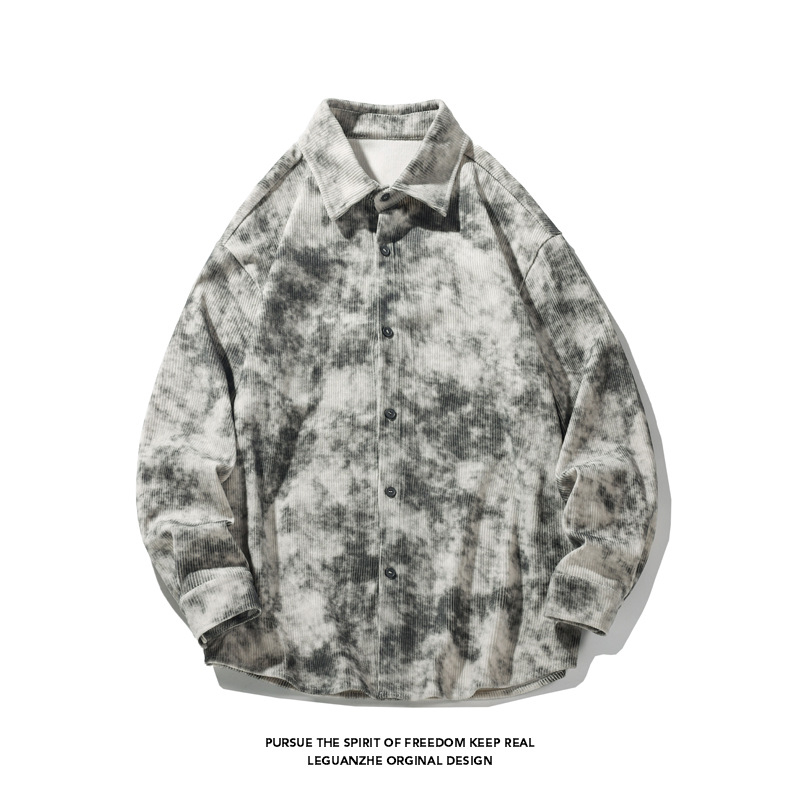 2026 Άνοιξη: Tie-Dye Corduroy πουκάμισο για άνδρες, μακρυμάνικο, στυλάτο τοπ τύπου ζακέτας με ιαπωνικό ρετρό αίσθημα