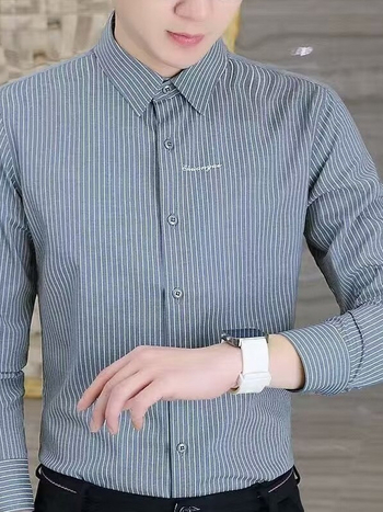 Férfi hosszú ujjú ing, elegáns csíkos dizájn, mindennapi viselet, tavasz–nyár modell