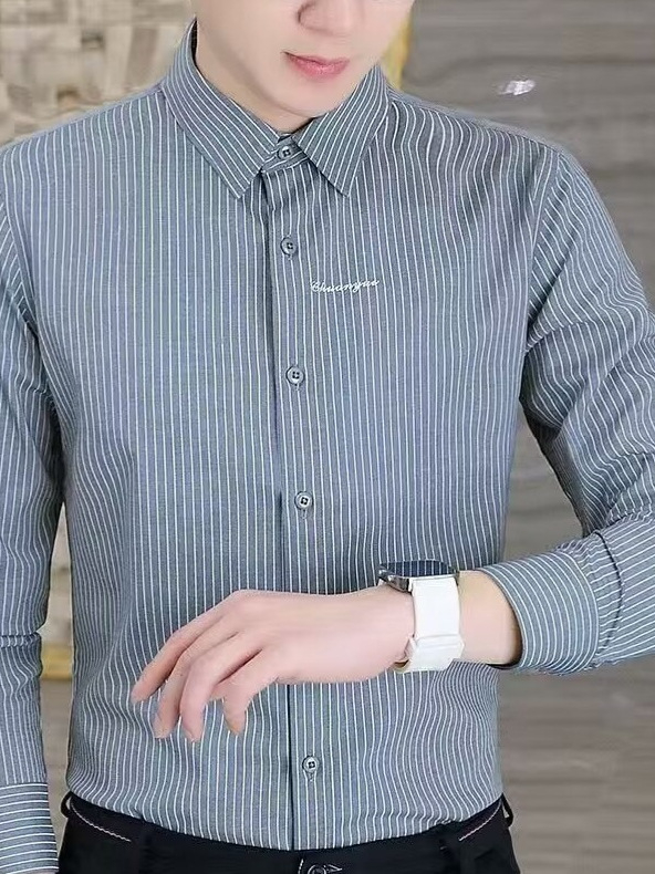 Férfi hosszú ujjú ing, elegáns csíkos dizájn, mindennapi viselet, tavasz–nyár modell