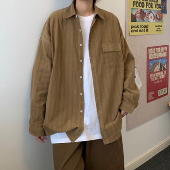 Košulja s prugama, retro japanskog stila, casual, unisex, dugi rukavi