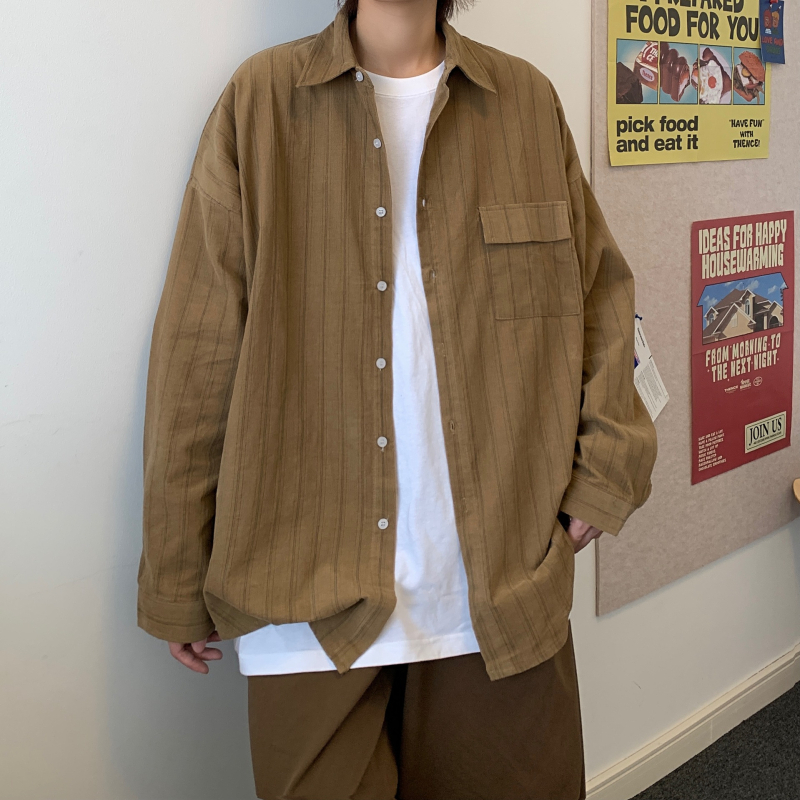 Košulja s prugama, retro japanskog stila, casual, unisex, dugi rukavi