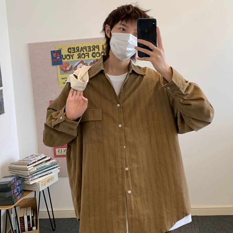 Košulja s prugama, retro japanskog stila, casual, unisex, dugi rukavi