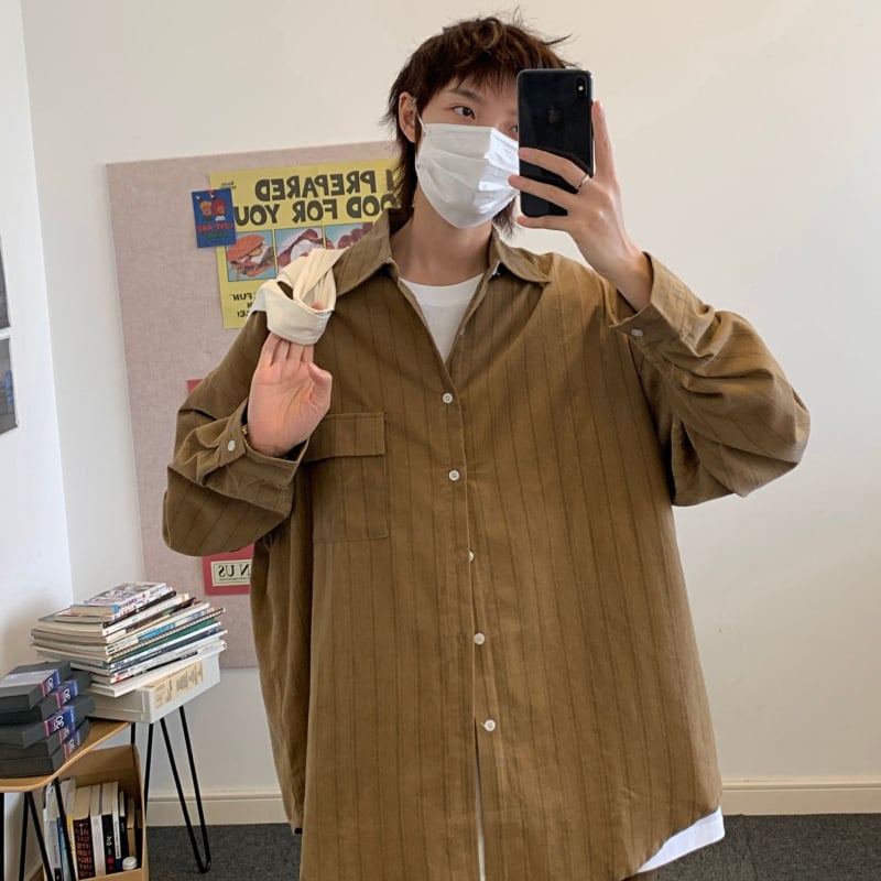 Košulja s prugama, retro japanskog stila, casual, unisex, dugi rukavi
