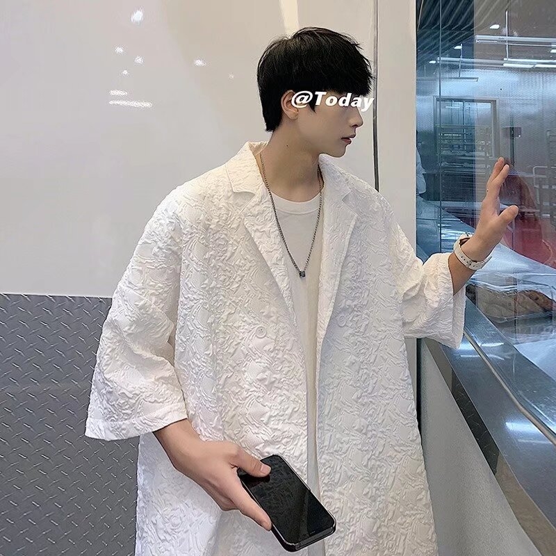 Muška ljetna košulja s jacquard uzorkom, udoban kroj, kratki rukavi, četvrtasti ovratnik, japanski streetwear inspiriran stilom