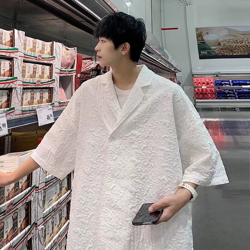 Muška ljetna košulja s jacquard uzorkom, udoban kroj, kratki rukavi, četvrtasti ovratnik, japanski streetwear inspiriran stilom