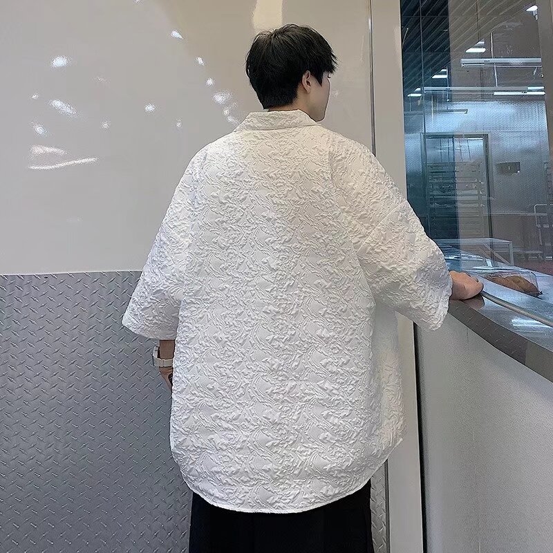 Muška ljetna košulja s jacquard uzorkom, udoban kroj, kratki rukavi, četvrtasti ovratnik, japanski streetwear inspiriran stilom