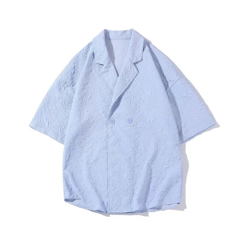 Muška ljetna košulja s jacquard uzorkom, udoban kroj, kratki rukavi, četvrtasti ovratnik, japanski streetwear inspiriran stilom